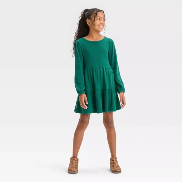 Cat & Jack - Girls' Long Sleeve Cozy Dress - Forest Green - Picture 3 of 7